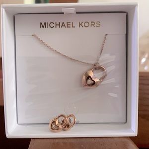Michael Kors Rose Gold Heart Necklace and Earring Set